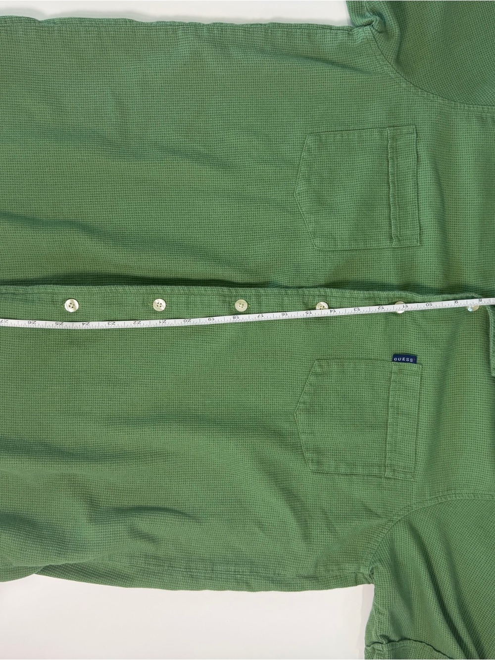 Vintage 90's Guess Jeans USA Men's XXL Green Waffle Camp Shirt Made In Hong Kong - Picture 9 of 10
